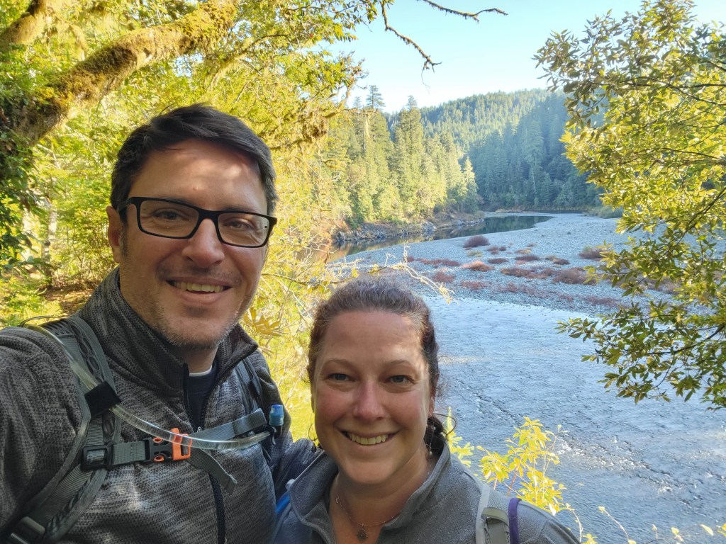Chad Fenner and his wife hiking in the redwoods in California